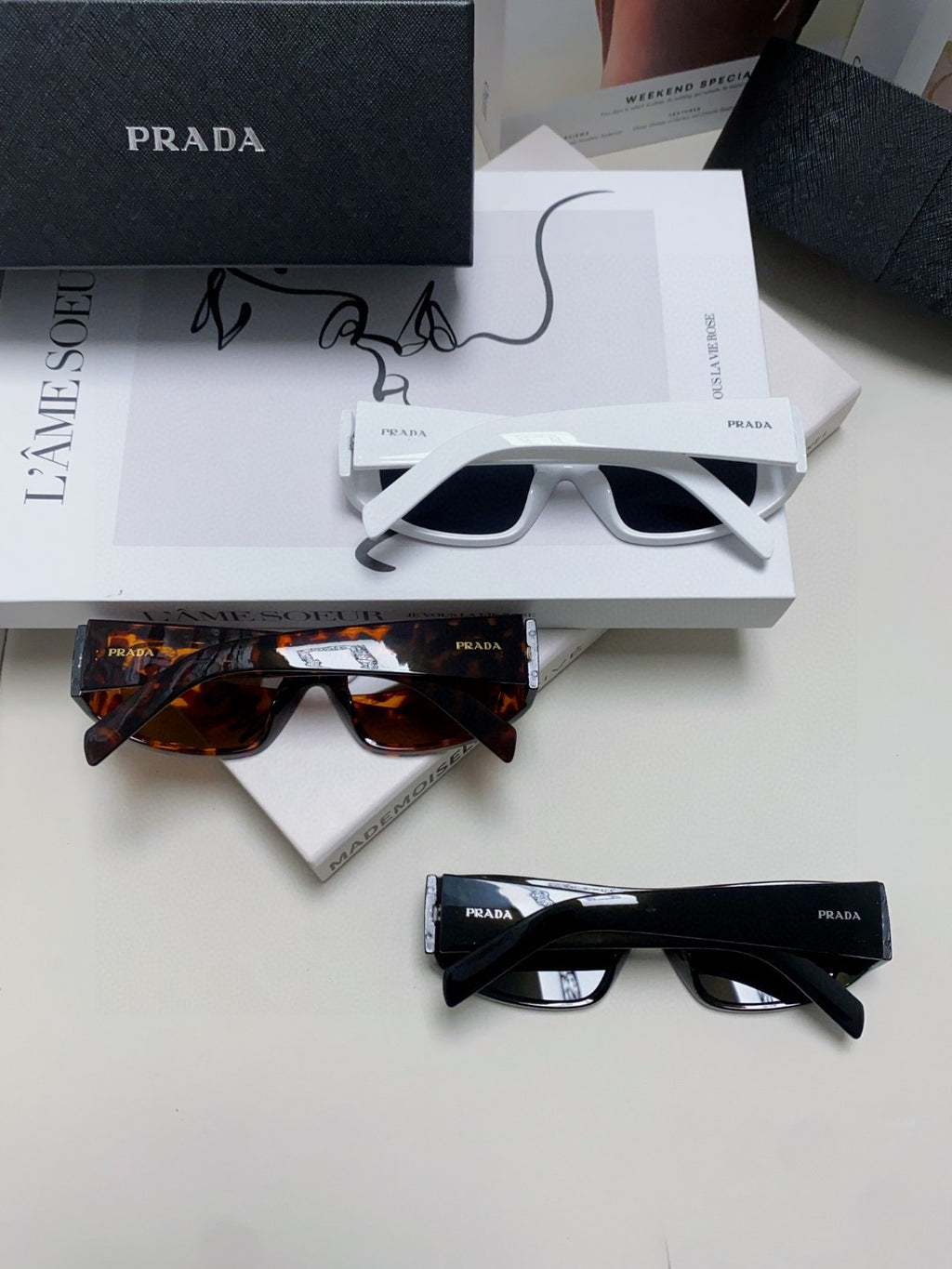 Prada Rectangular Brown Lens Sunglasses for Men & Women - detail image 8