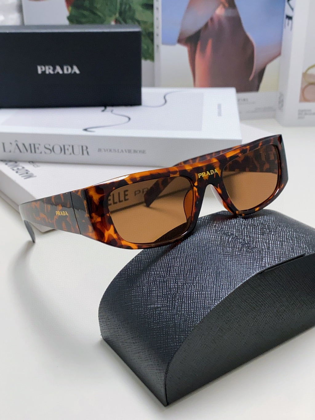 Prada Rectangular Brown Lens Sunglasses for Men & Women - detail image 7