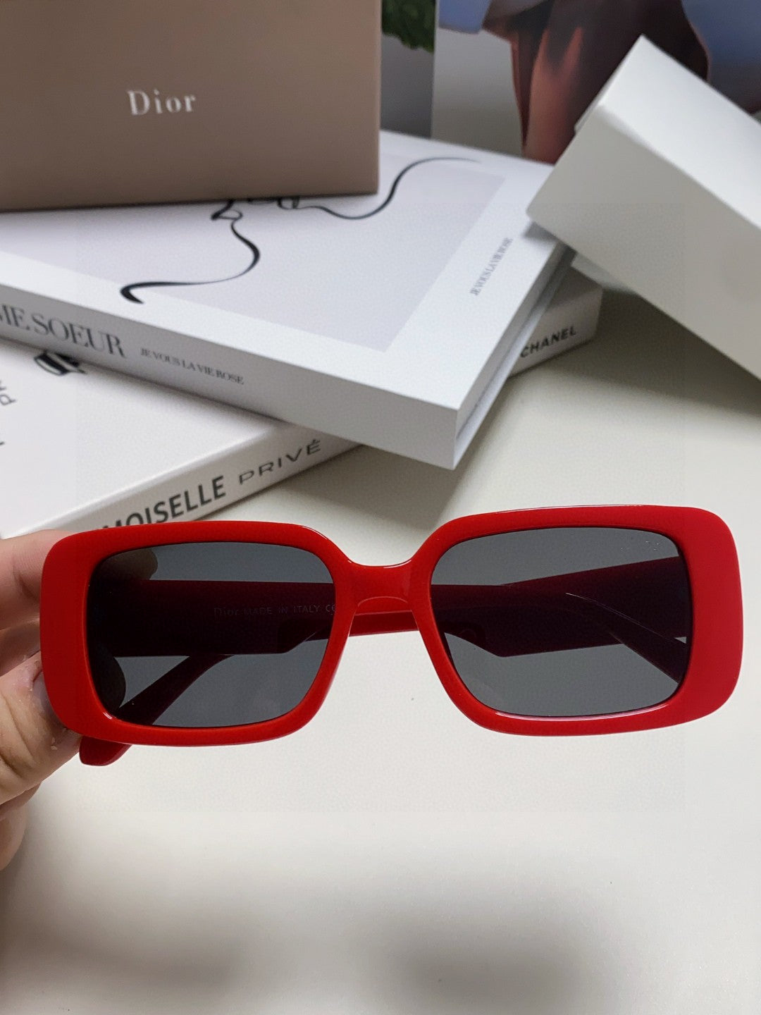 Dior Square Red Lens Sunglasses for Women - 358186 - detail image 3