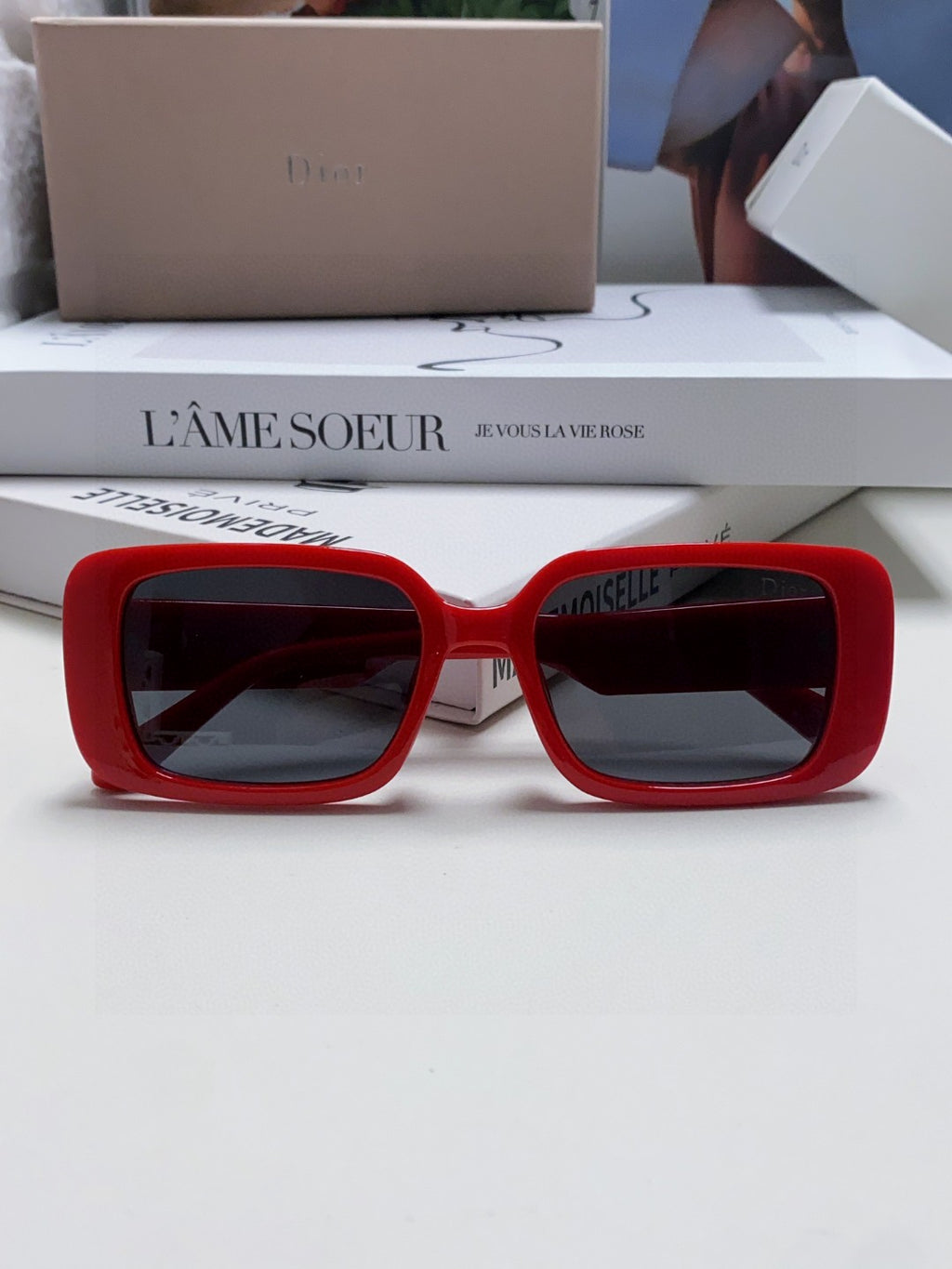 Dior Square Red Lens Sunglasses for Women - 358186 - detail image 6