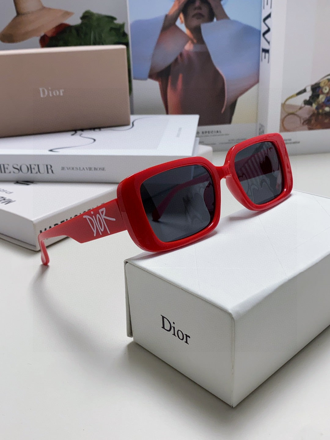 Dior Square Red Lens Sunglasses for Women - 358186 - detail image 7