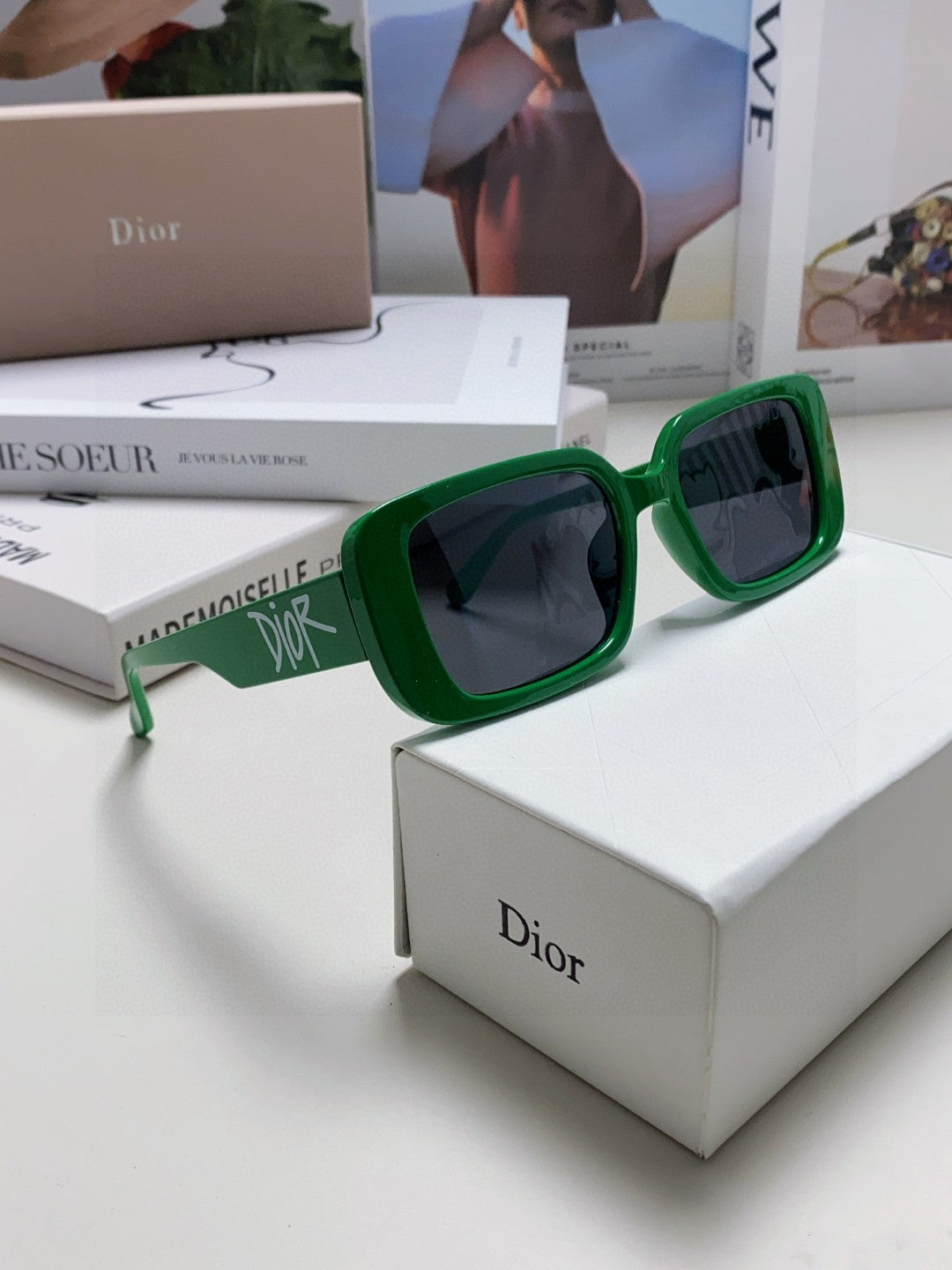 Dior Square Green Lens Sunglasses for Women - detail image 7