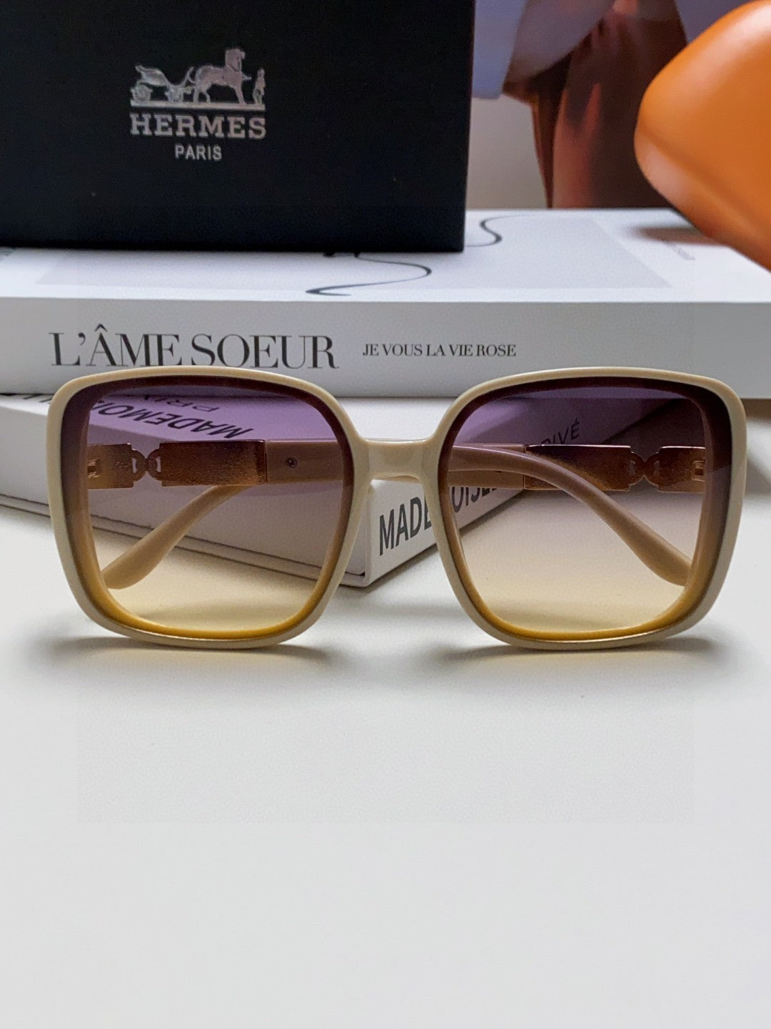 Hermès Polarized Square Brown Lens Sunglasses for Women - detail image 6