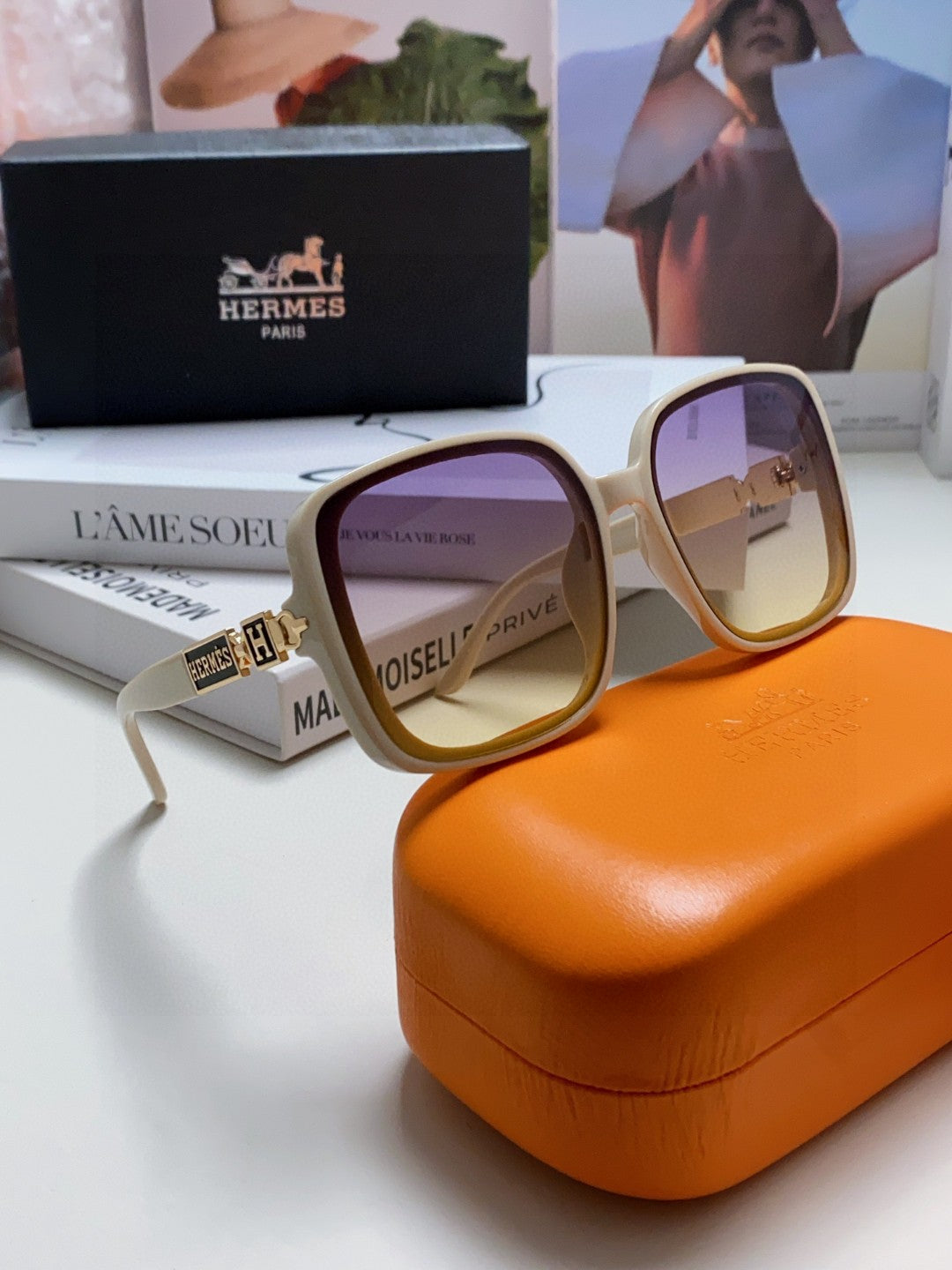 Hermès Polarized Square Brown Lens Sunglasses for Women - 358919 - detail image 7