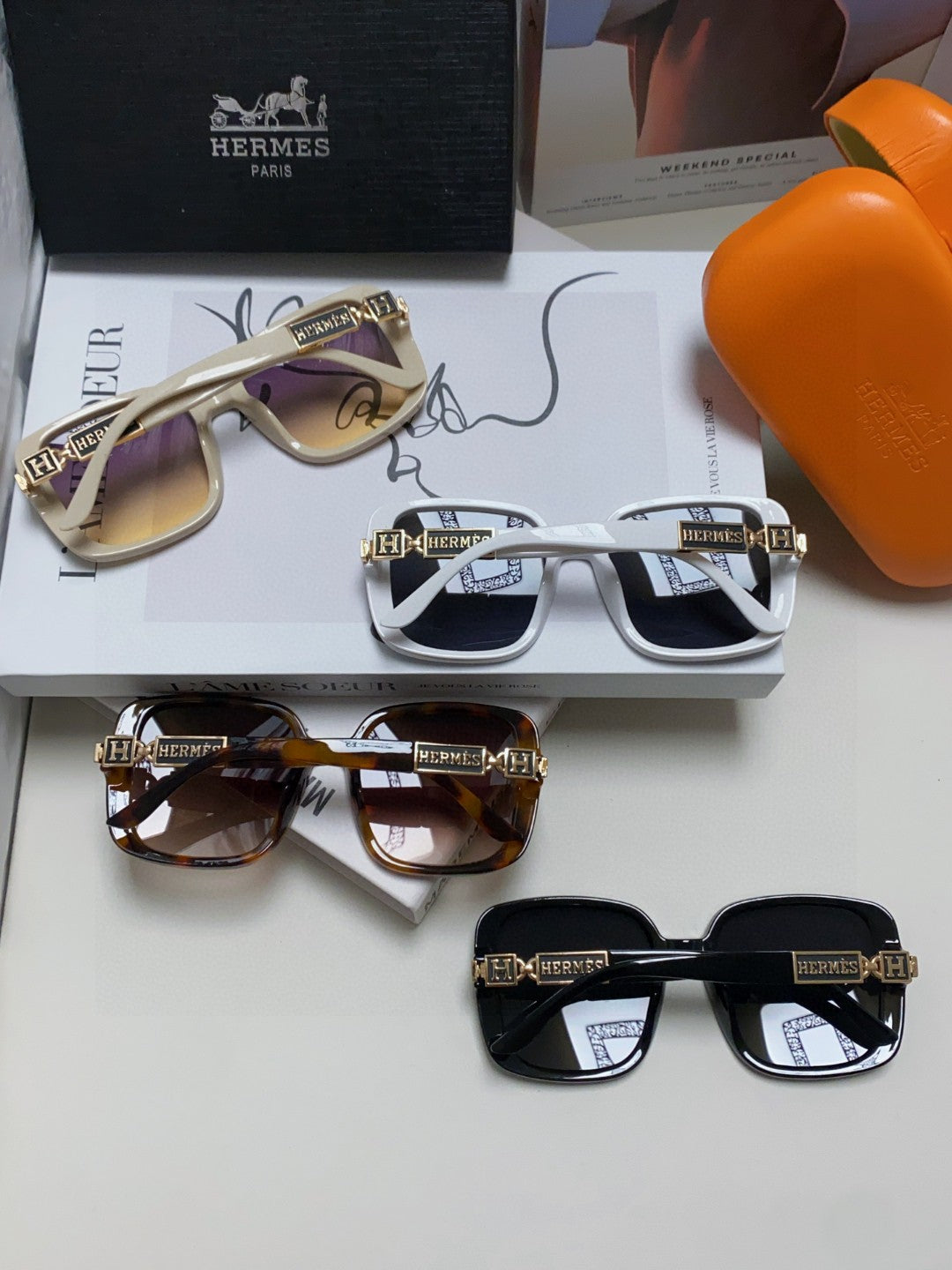Hermès Polarized Square Black Lens Sunglasses for Women - 358920 - detail image 8