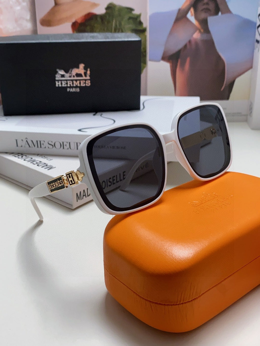 Hermès Polarized Square Black Lens Sunglasses for Women - 433001 - detail image 7