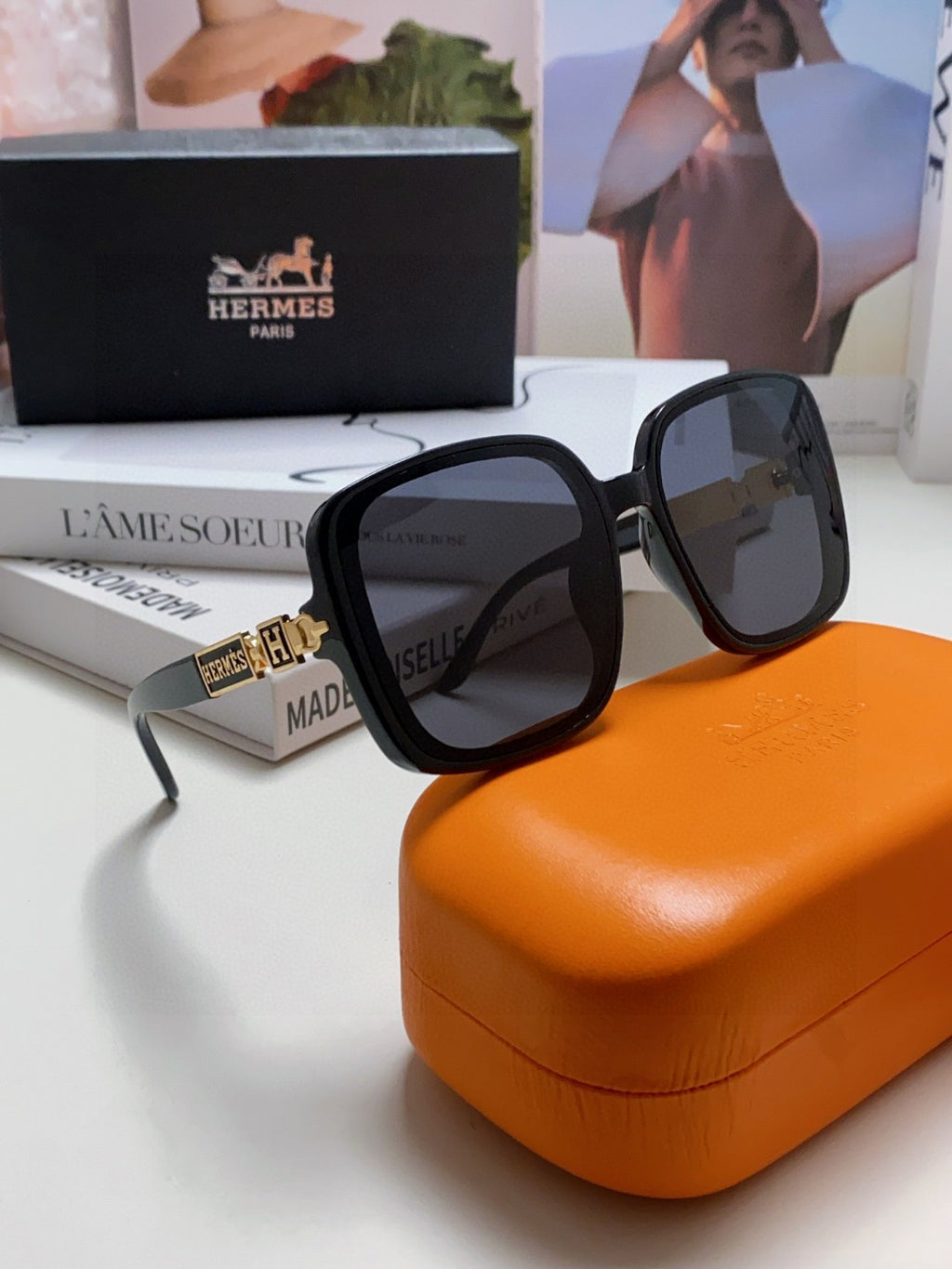 Hermès Polarized Square Black Lens Sunglasses for Women - detail image 6