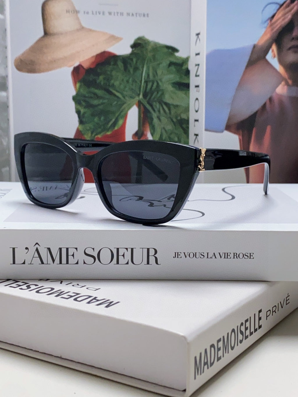 Saint Laurent Polarized Cat-Eye Black Lens Sunglasses for Women - detail image 2