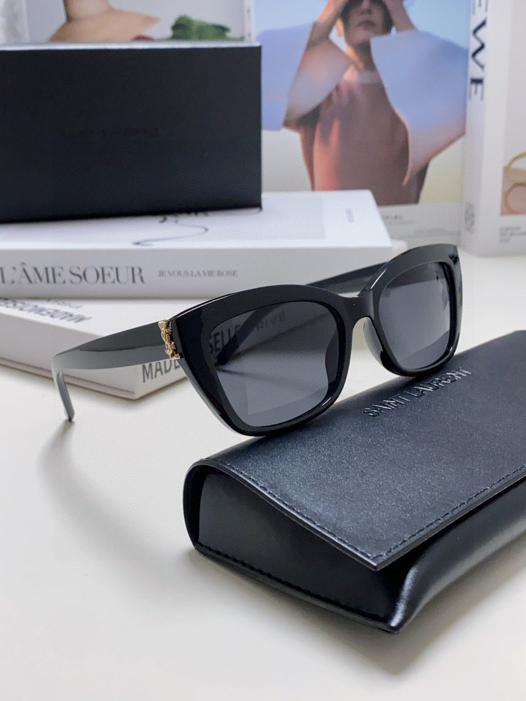 Saint Laurent Polarized Cat-Eye Black Lens Sunglasses for Women - detail image 9