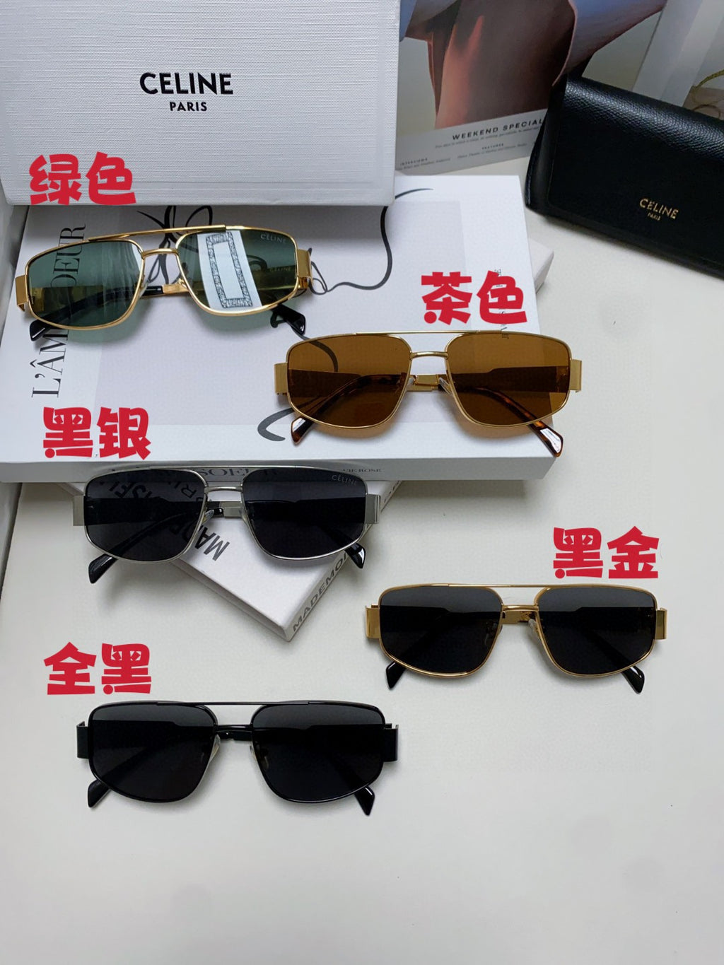 Celine CL40278 Metal Aviator Gold Lens Sunglasses for Men & Women - detail image 2