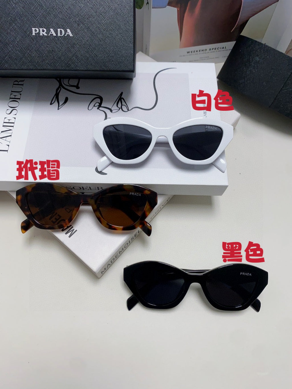 Prada Acetate Cat-Eye Black Lens Sunglasses for Men & Women - detail image 11