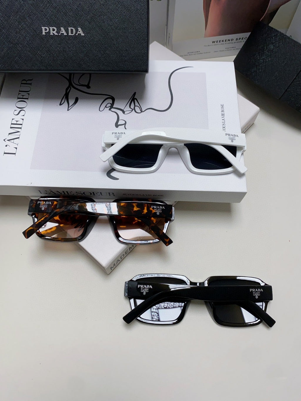 Prada Rectangular Blue Lens Sunglasses for Men & Women - detail image 8