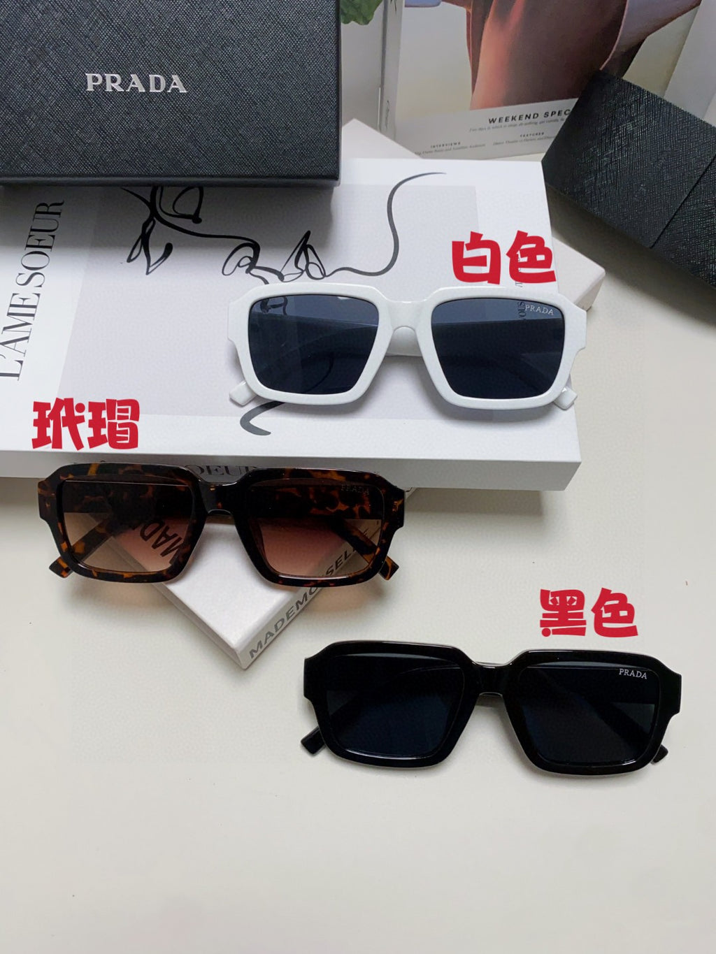 Prada Rectangular Blue Lens Sunglasses for Men & Women - detail image 9