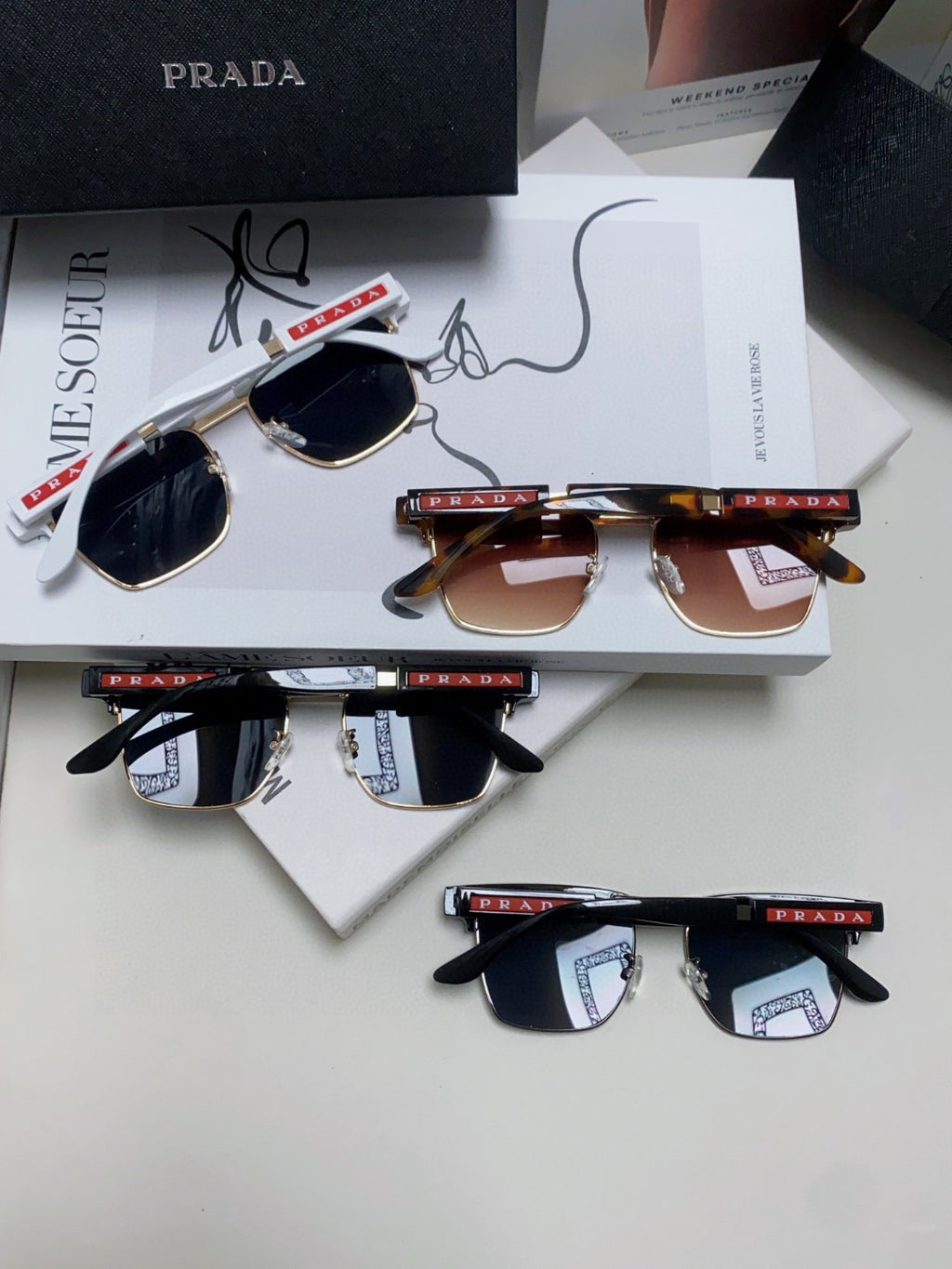Prada Metal Fashion Black Lens Sunglasses for Men & Women - detail image 10