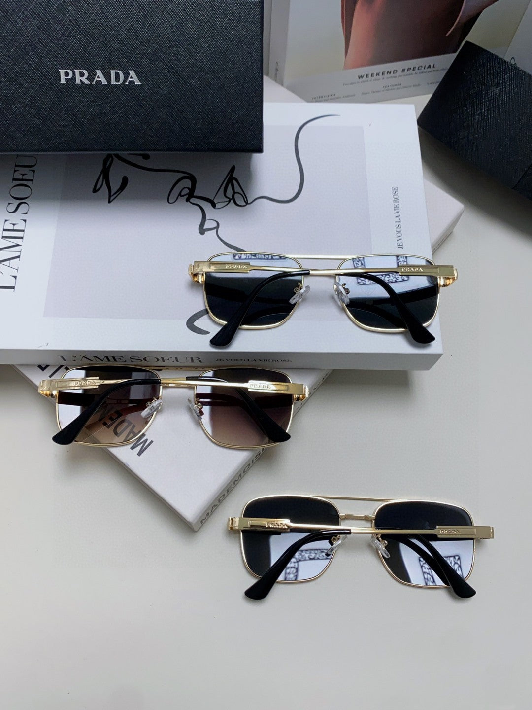 Prada Square Gray Lens Sunglasses for Men & Women - detail image 7