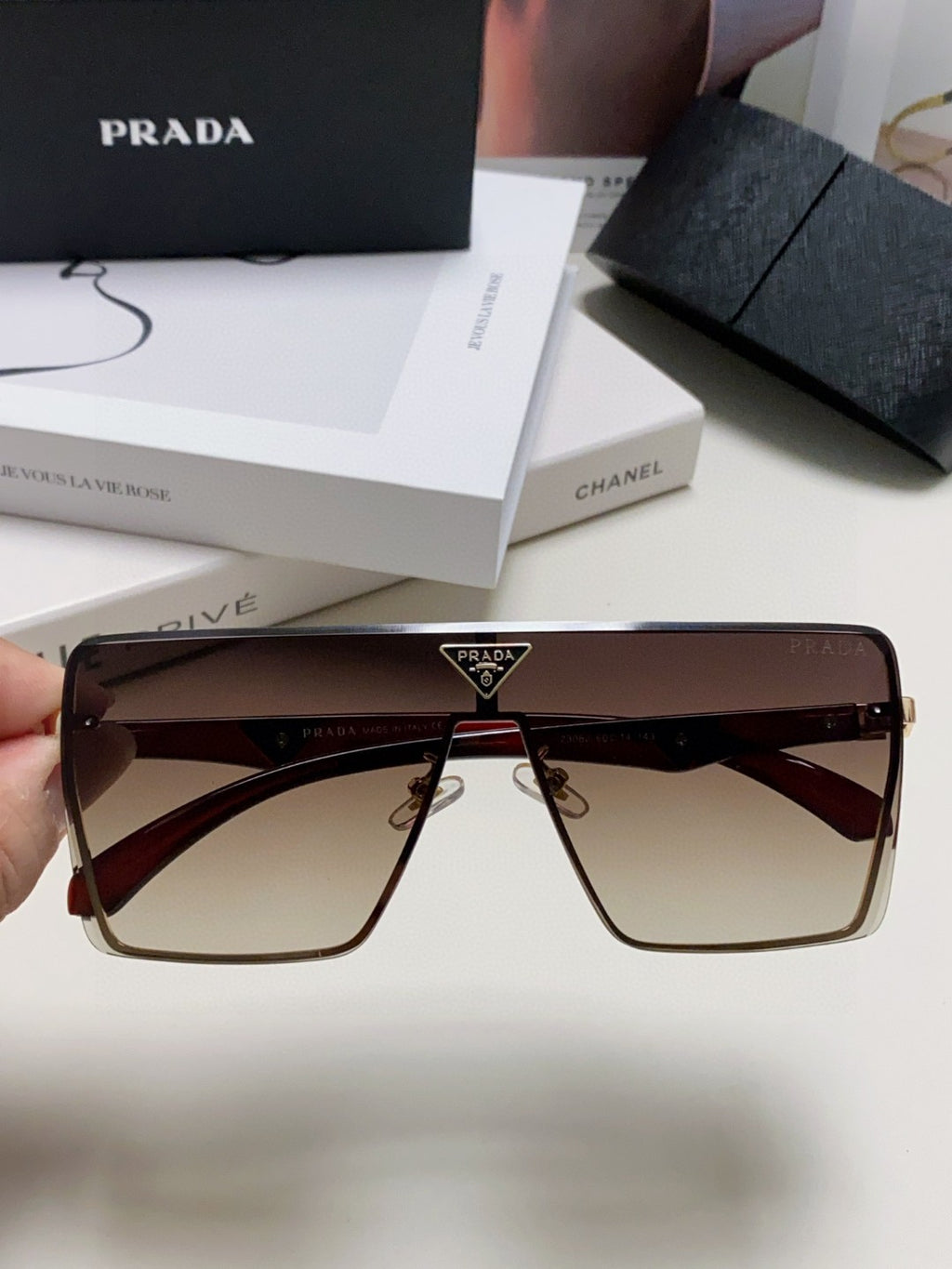 Prada Oversized Silver Lens Sunglasses for Men & Women - detail image 3