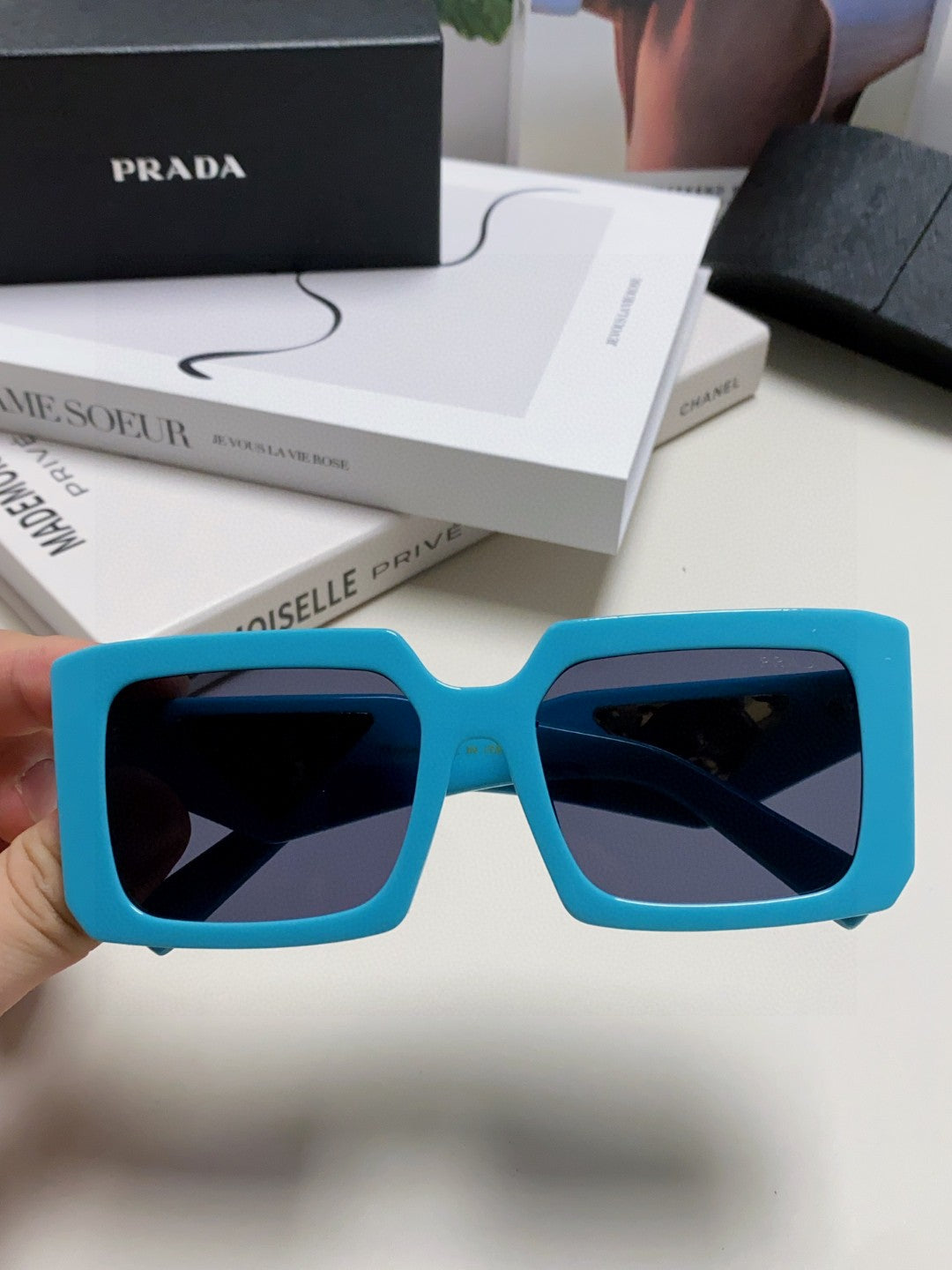 Prada Metal Oversized Blue Lens Sunglasses for Men - 487183 - detail image 3