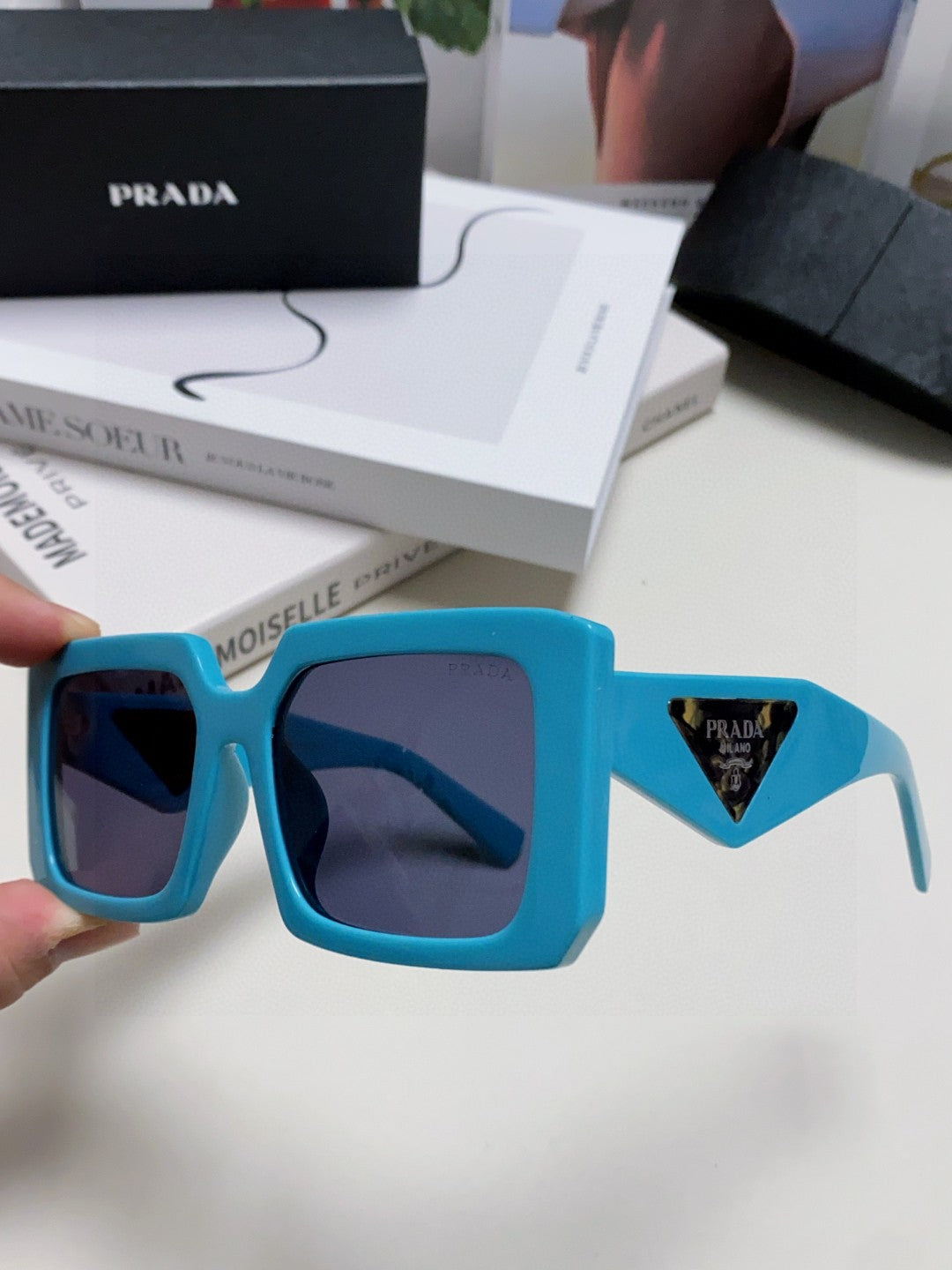 Prada Metal Oversized Blue Lens Sunglasses for Men - 432168 - detail image 5