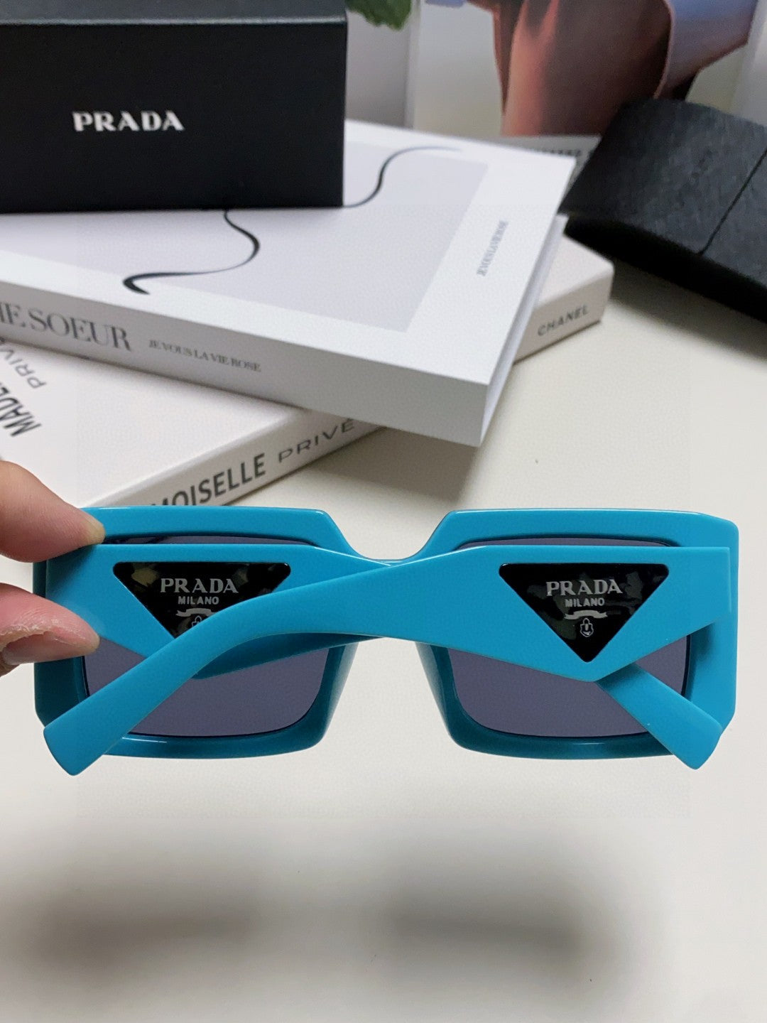 Prada Metal Oversized Blue Lens Sunglasses for Men - 432168 - detail image 4