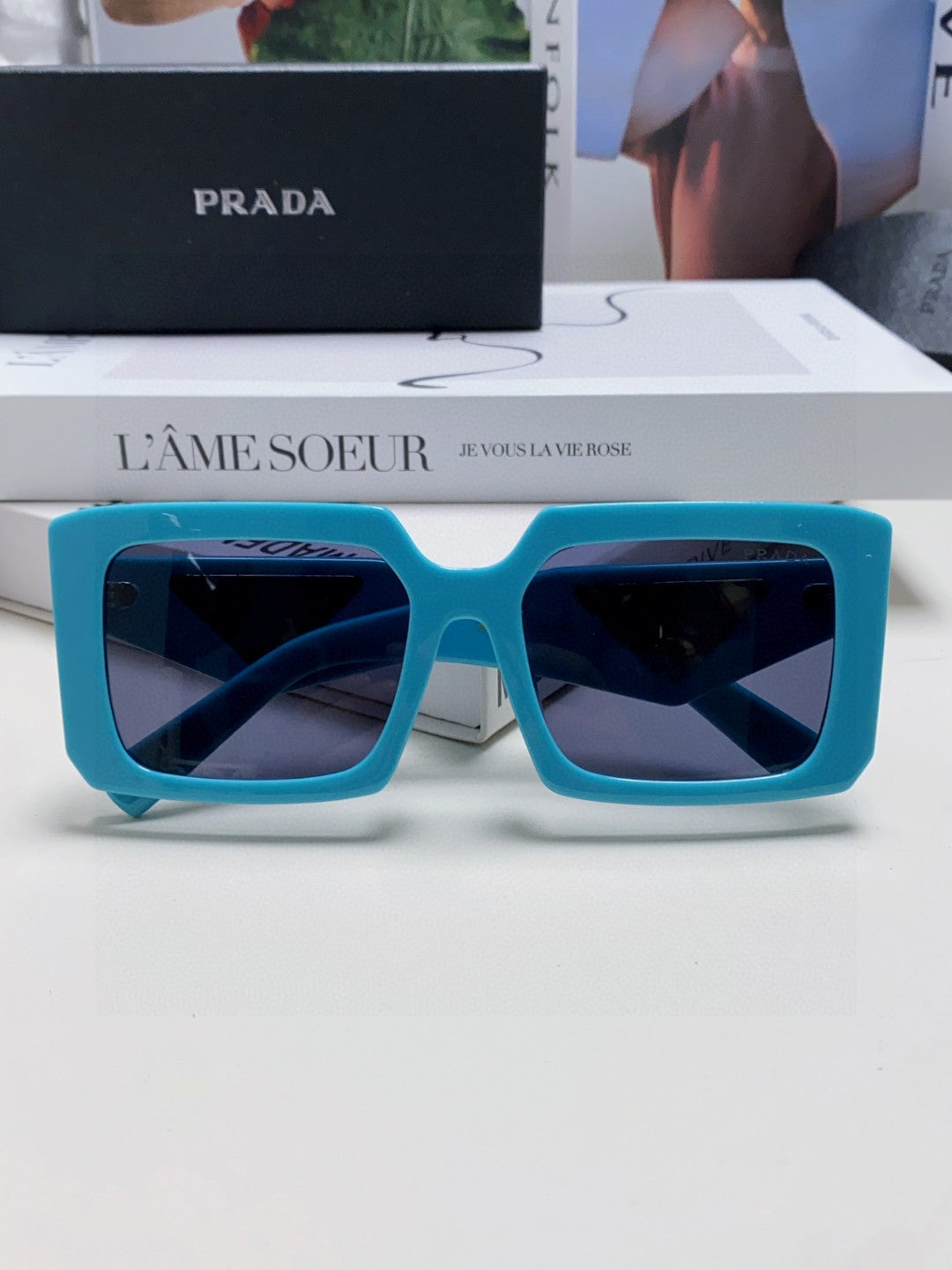 Prada Metal Oversized Blue Lens Sunglasses for Men - 432168 - detail image 6