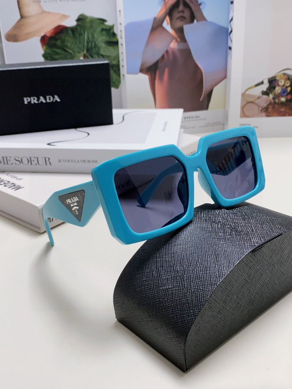 Prada Metal Oversized Blue Lens Sunglasses for Men - 487183 - detail image 7