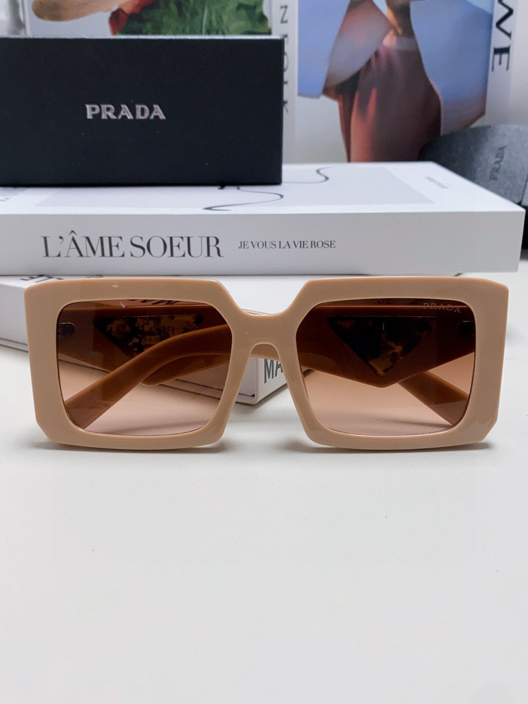 Prada Metal Oversized Red Lens Sunglasses for Men - detail image 6