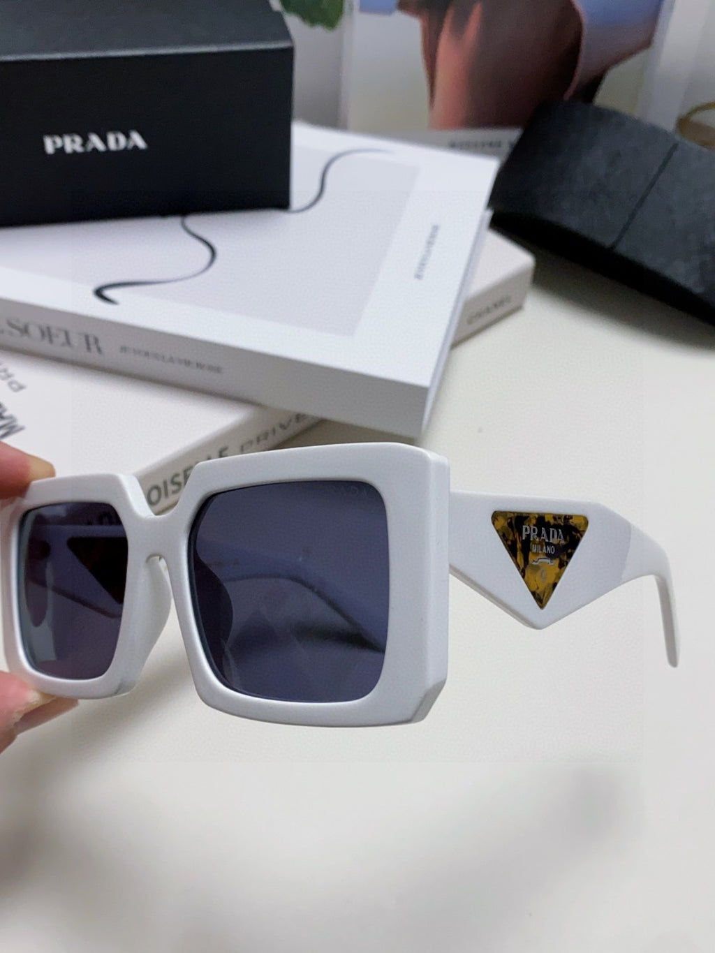 Prada Metal Oversized Silver Lens Sunglasses for Men - 432170 - detail image 5