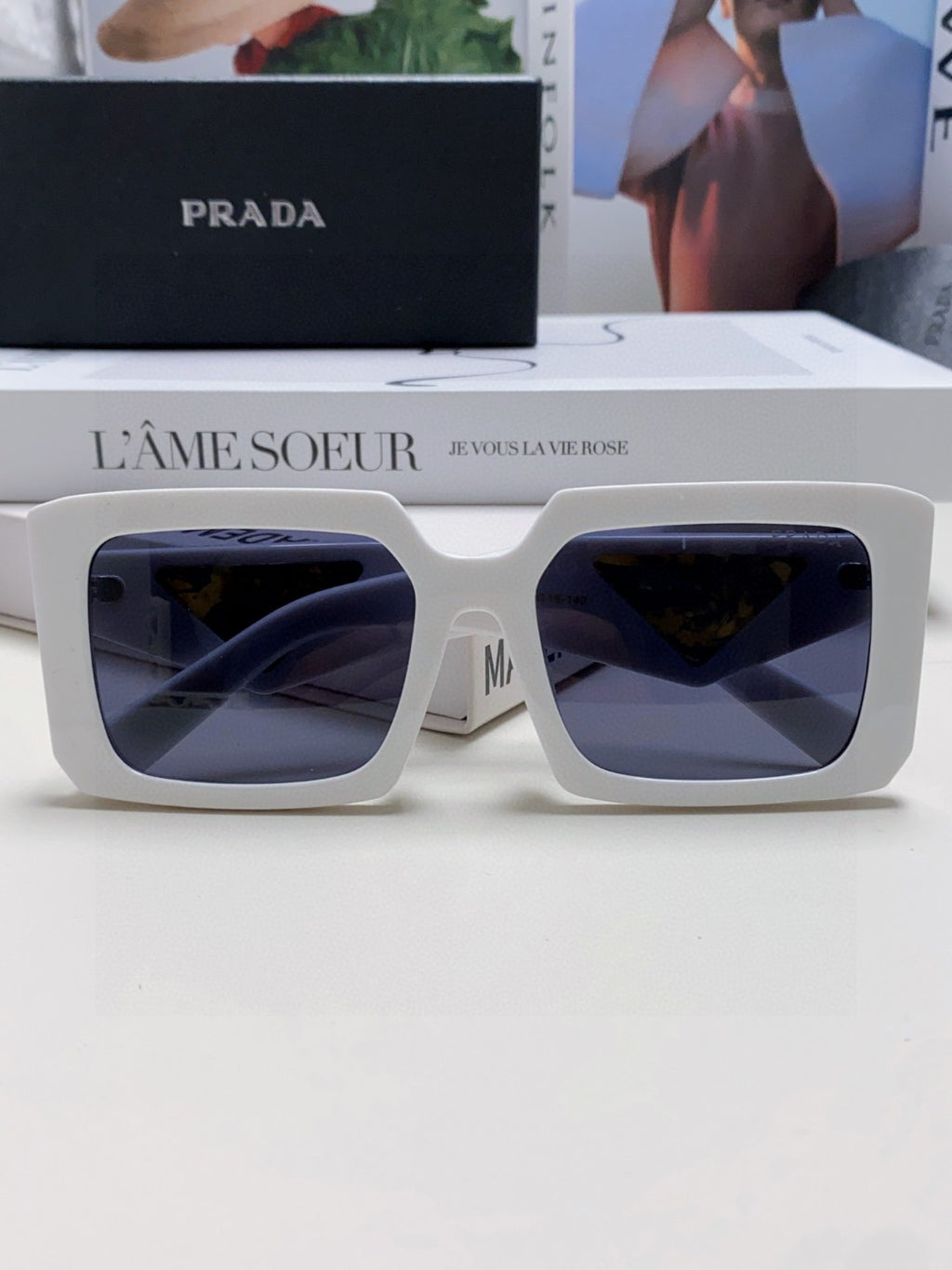 Prada Metal Oversized Silver Lens Sunglasses for Men - detail image 6