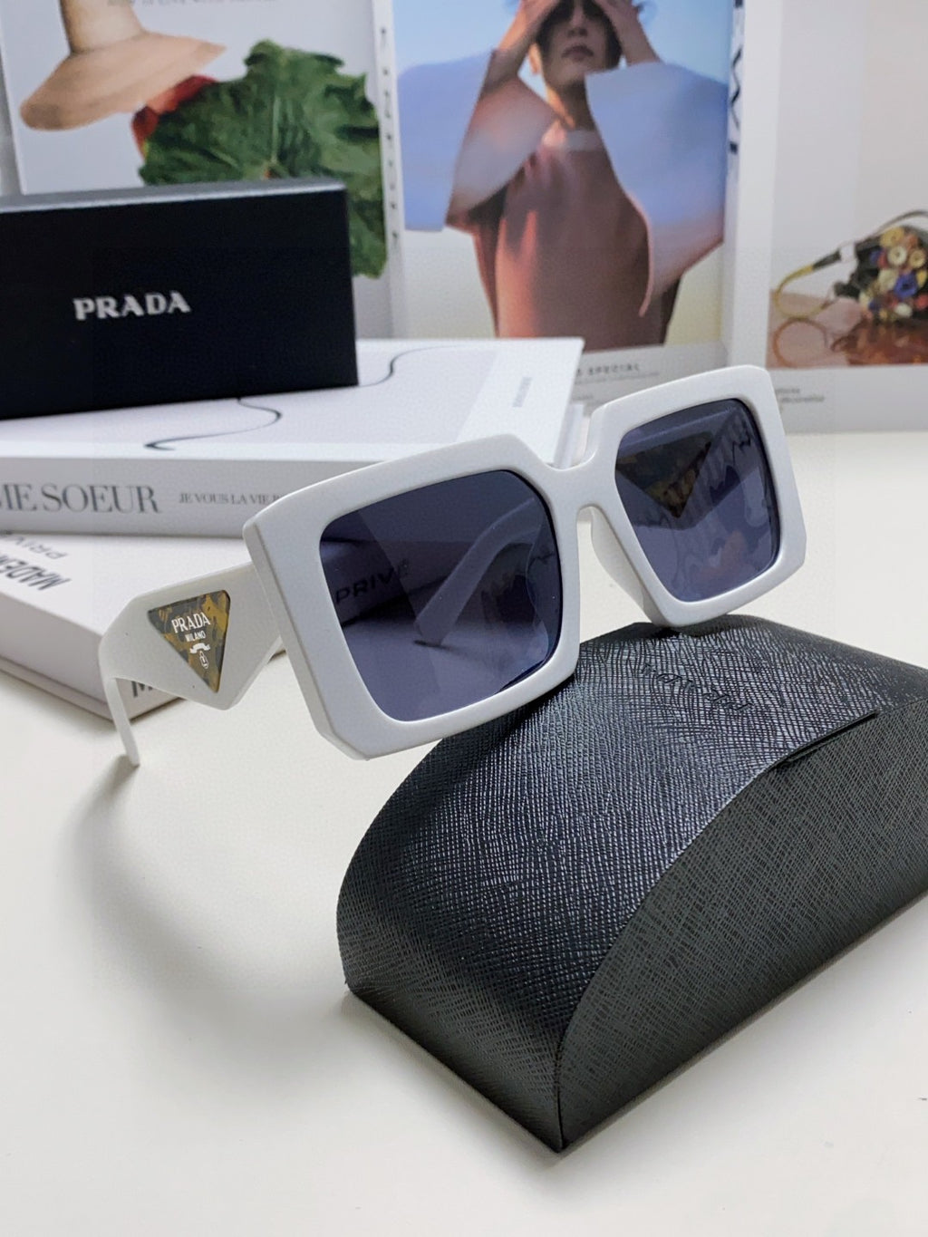 Prada Metal Oversized Silver Lens Sunglasses for Men - detail image 7