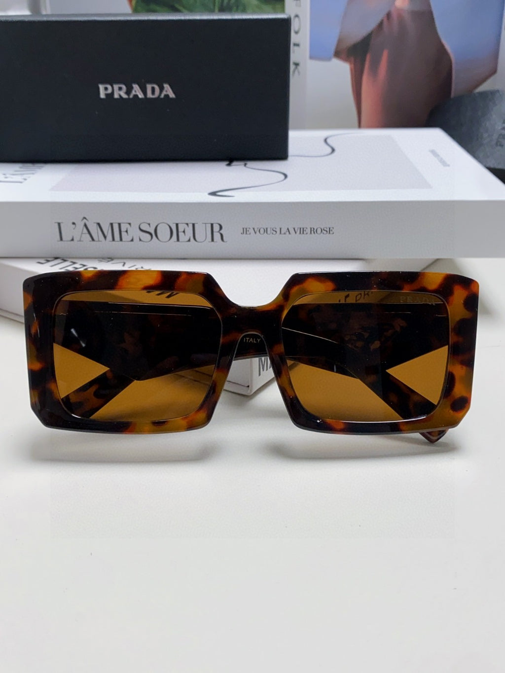 Prada Metal Oversized Brown Lens Sunglasses for Men - detail image 6