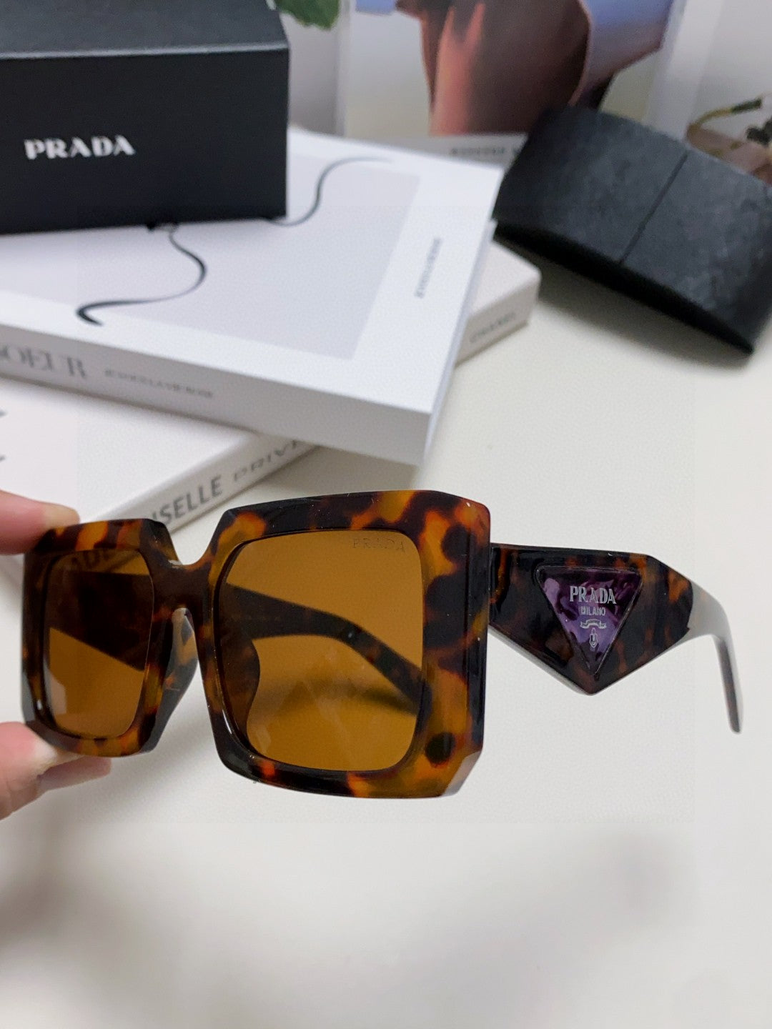 Prada Metal Oversized Brown Lens Sunglasses for Men - 432171 - detail image 5