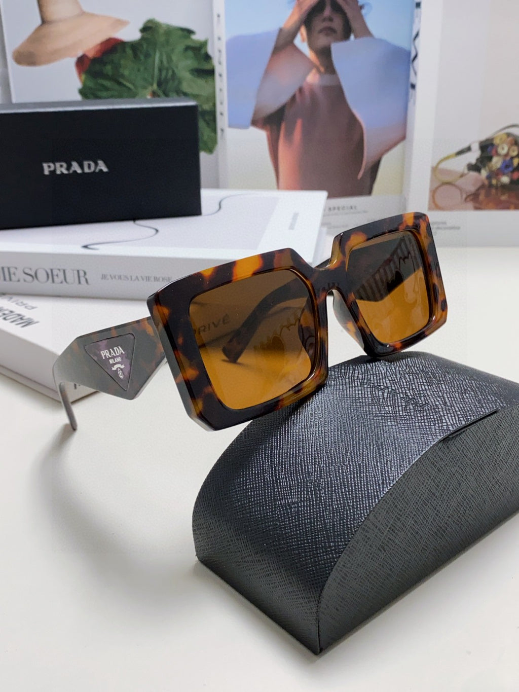Prada Metal Oversized Brown Lens Sunglasses for Men - detail image 7