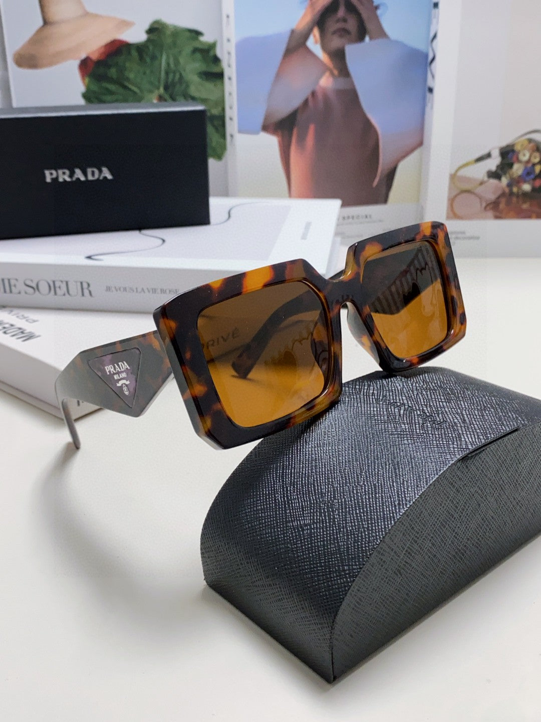 Prada Metal Oversized Brown Lens Sunglasses for Men - detail image 7