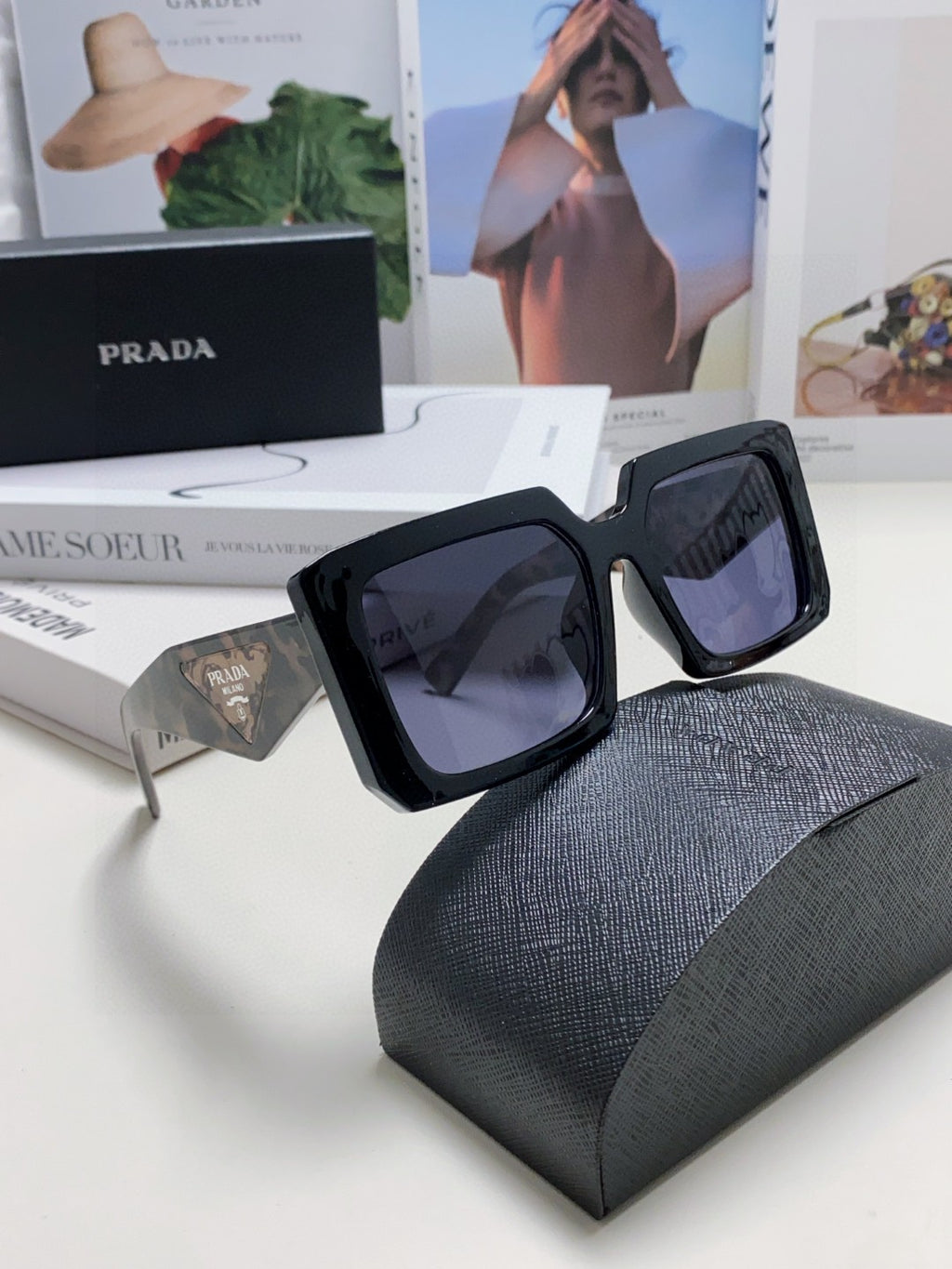 Prada Metal Oversized Blue Lens Sunglasses for Men - 432172 - detail image 7
