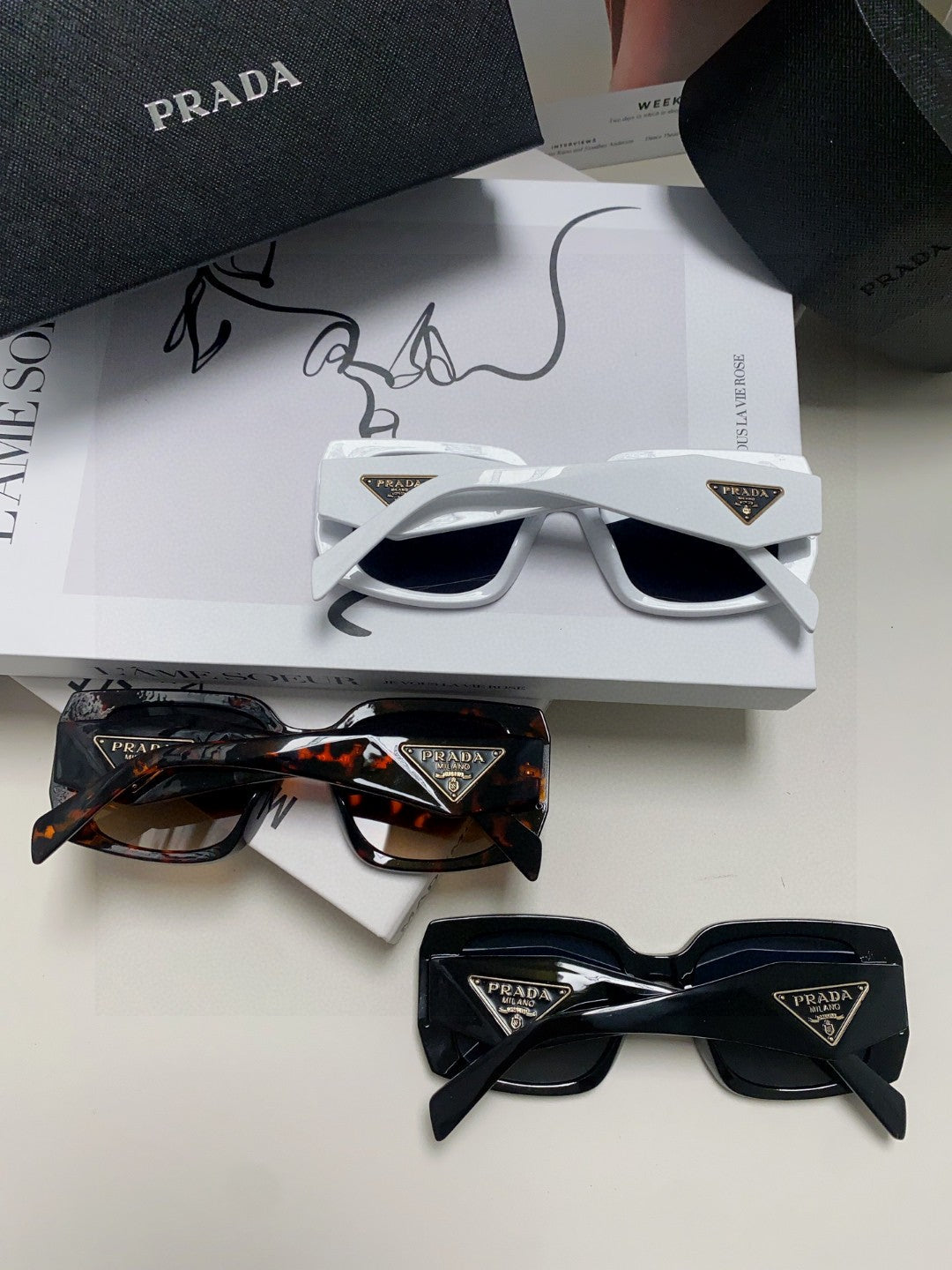 Prada Square Blue Lens Sunglasses for Women - 398893 - detail image 7