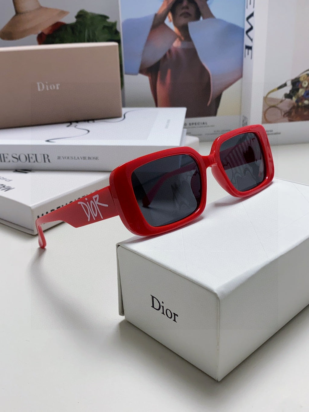 Dior Square Red Lens Sunglasses for Women - 382438 - detail image 7