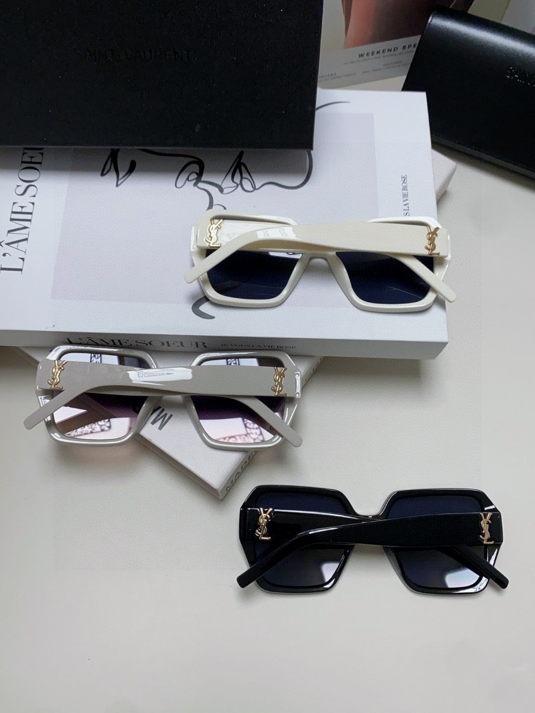 Saint Laurent Polarized Square Silver Lens Sunglasses for Men & Women - detail image 8