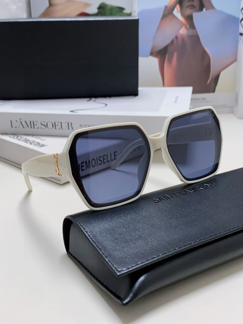 Saint Laurent Polarized Square Silver Lens Sunglasses for Men & Women - detail image 7