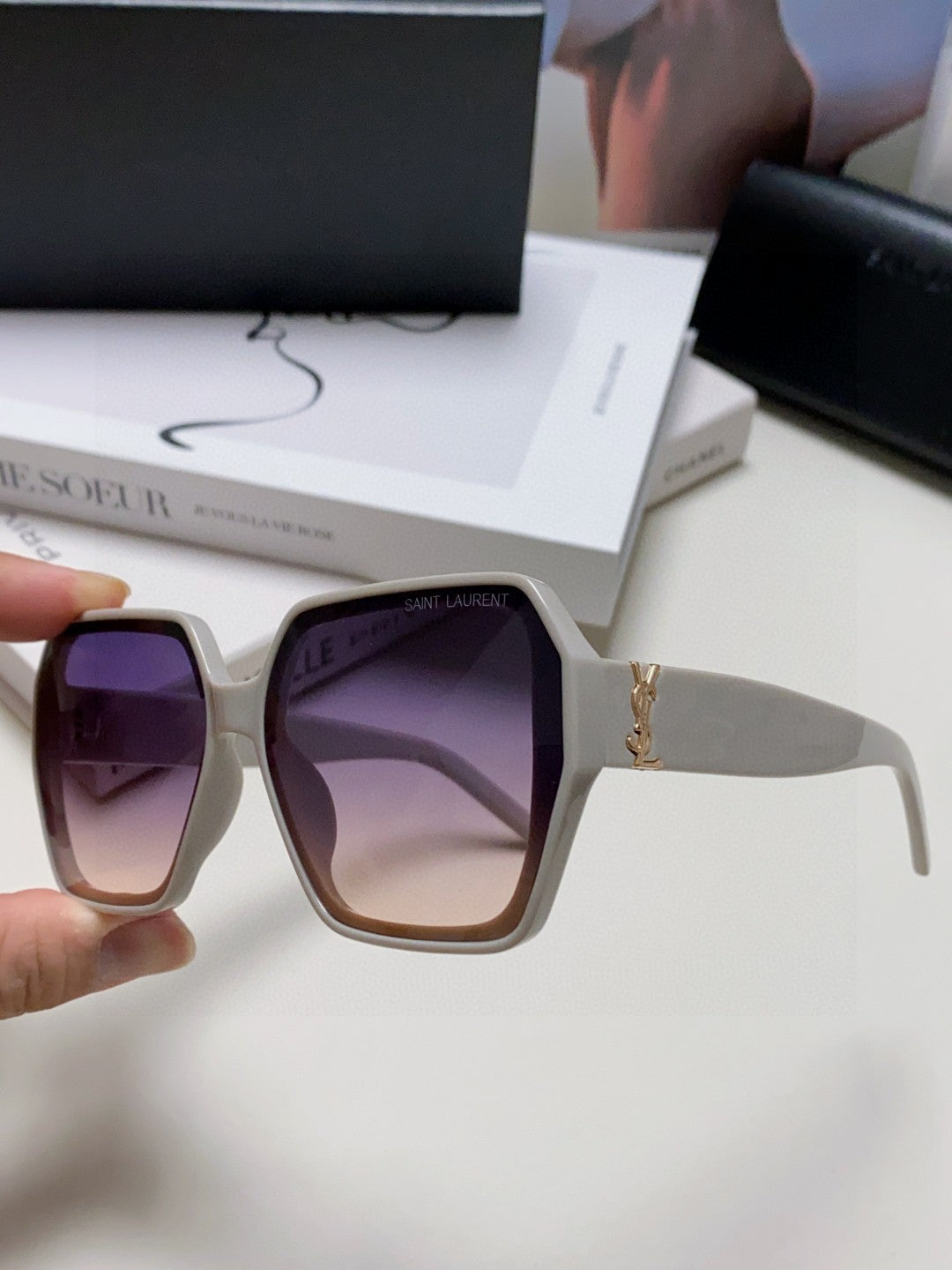 Saint Laurent Polarized Square Gray Lens Sunglasses for Men & Women - detail image 5