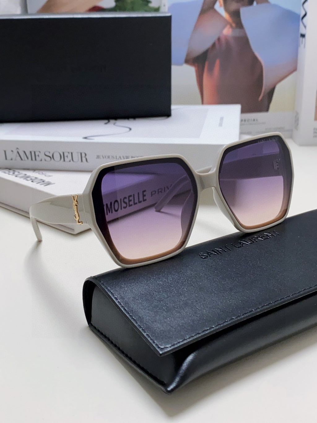 Saint Laurent Polarized Square Gray Lens Sunglasses for Men & Women - detail image 7
