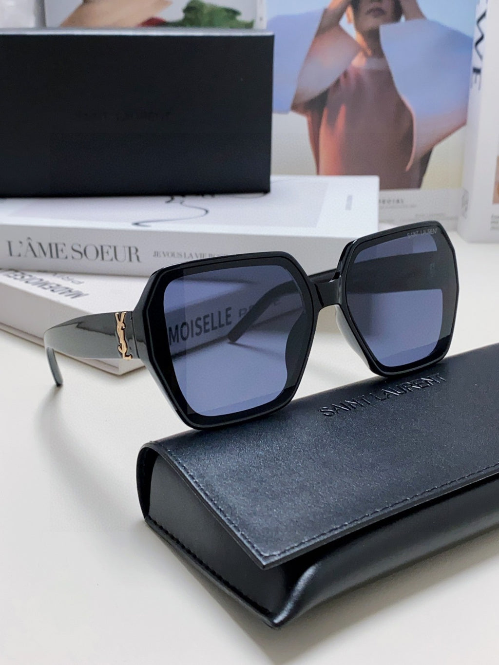 Saint Laurent Polarized Square Blue Lens Sunglasses for Men & Women - detail image 7