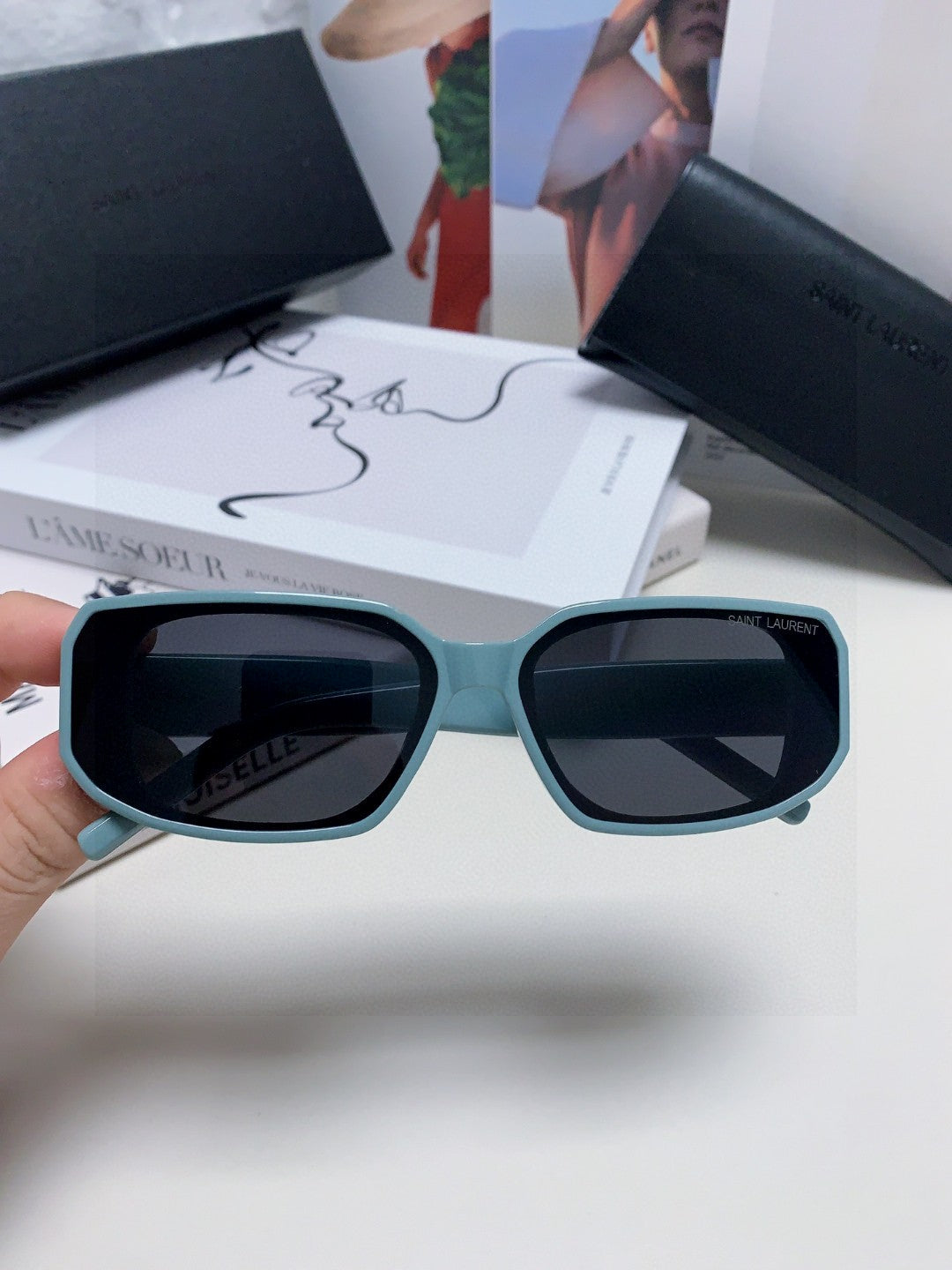 Saint Laurent Blue-Light Cat-Eye Black Lens Sunglasses for Men & Wome - 415553 - detail image 2