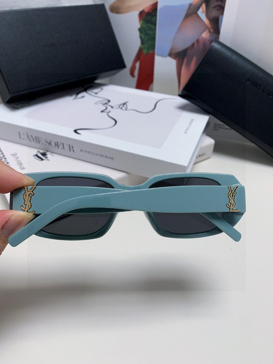 Saint Laurent Blue-Light Cat-Eye Black Lens Sunglasses for Men & Wome - 449202 - detail image 3