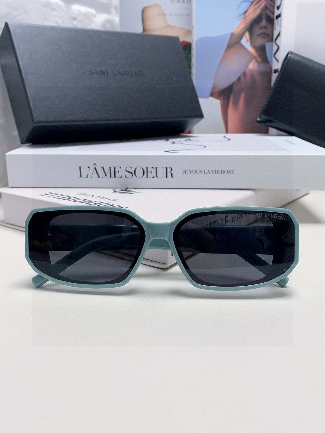 Saint Laurent Blue-Light Cat-Eye Black Lens Sunglasses for Men & Wome - 449202 - detail image 5