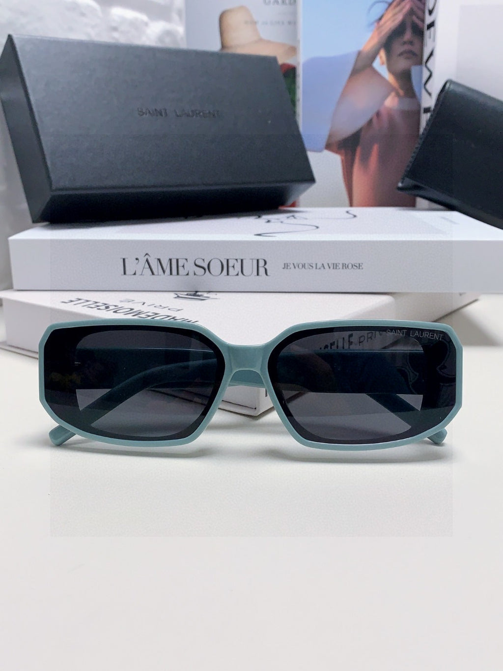 Saint Laurent Blue-Light Cat-Eye Black Lens Sunglasses for Men & Wome - 415553 - detail image 5