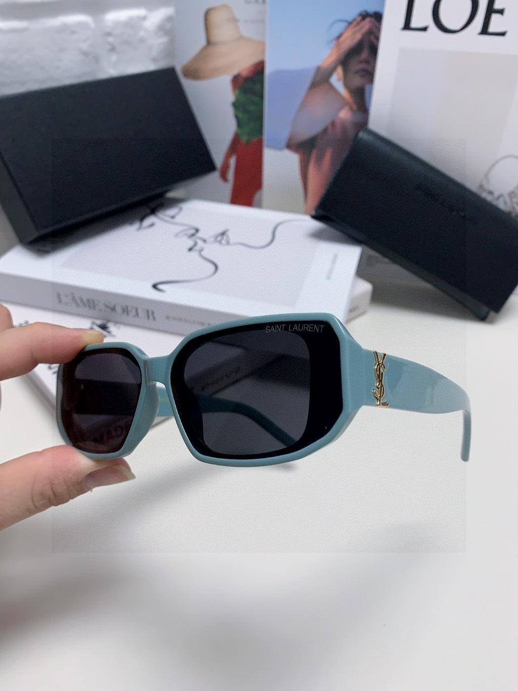 Saint Laurent Blue-Light Cat-Eye Black Lens Sunglasses for Men & Wome - 449202 - detail image 4