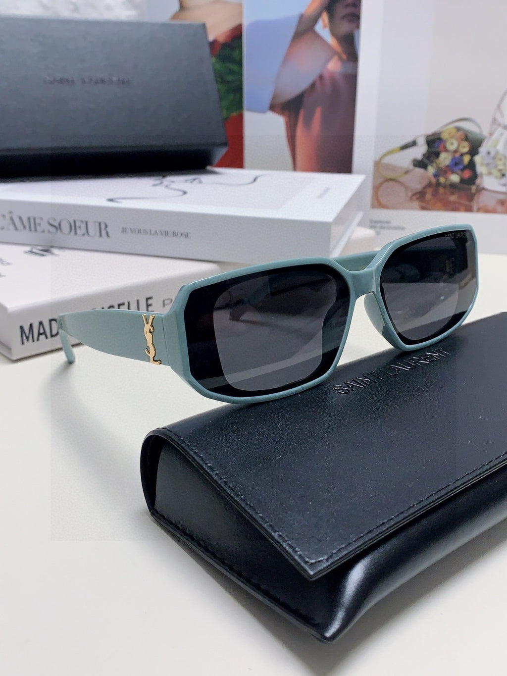 Saint Laurent Blue-Light Cat-Eye Black Lens Sunglasses for Men & Wome - 449202 - detail image 6