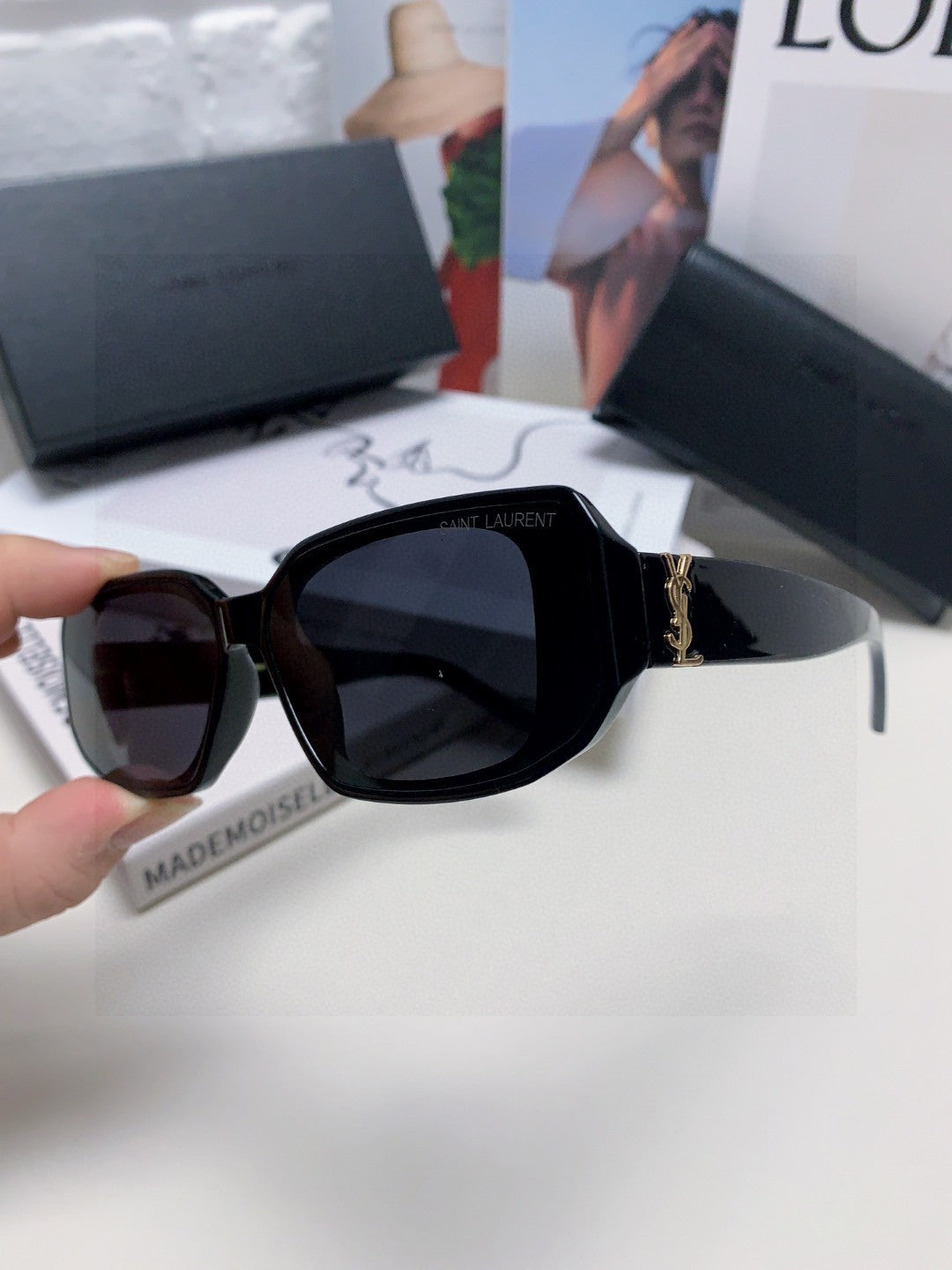 Saint Laurent Blue-Light Cat-Eye Black Lens Sunglasses for Men & Wome - 415555 - detail image 4