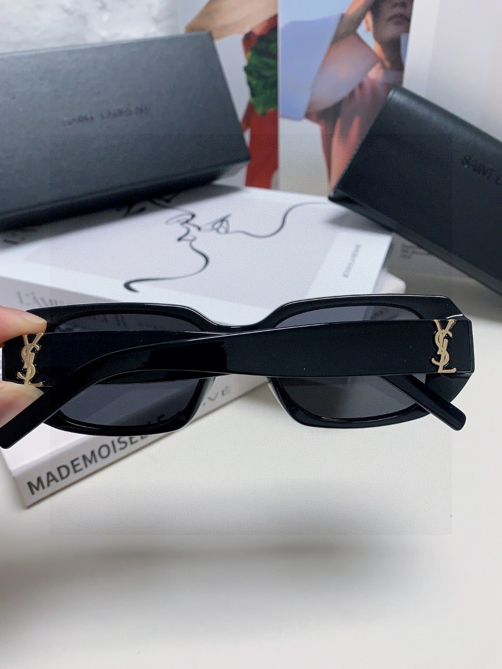 Saint Laurent Blue-Light Cat-Eye Black Lens Sunglasses for Men & Wome - 415555 - detail image 3