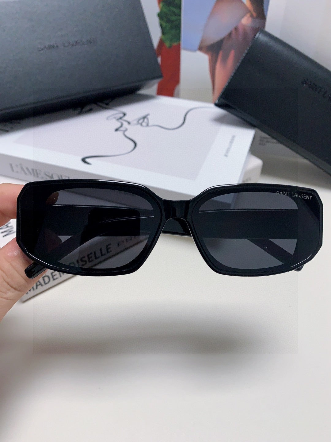 Saint Laurent Blue-Light Cat-Eye Black Lens Sunglasses for Men & Women - detail image 2